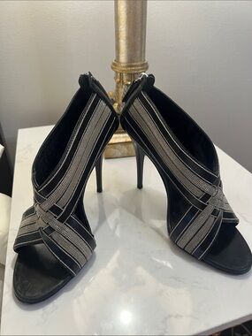 Giuseppe Zanotti Black Open-Toe Stiletto Sandals with Silver Straps
